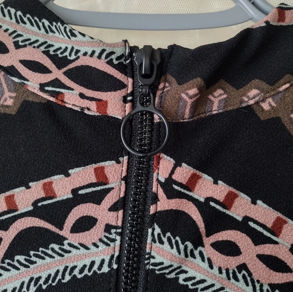 NWT Free People  Stella knit Black and Pink Patterned Mini Dress